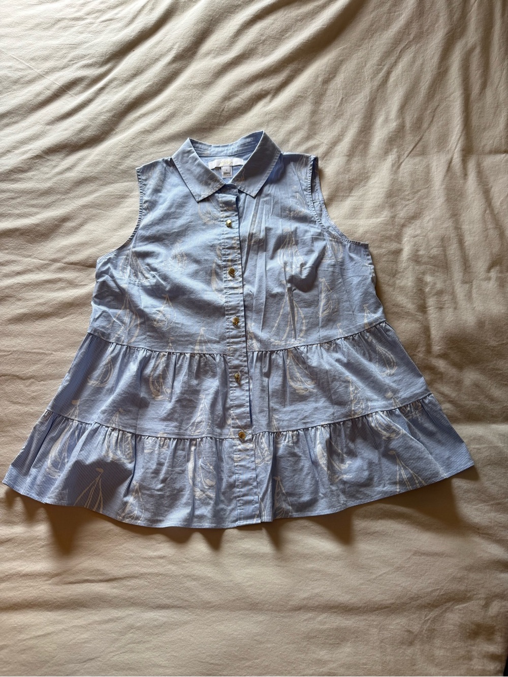 Lilly Pulitzer Sleeveless Tiered Button-Front Top in Light Blue